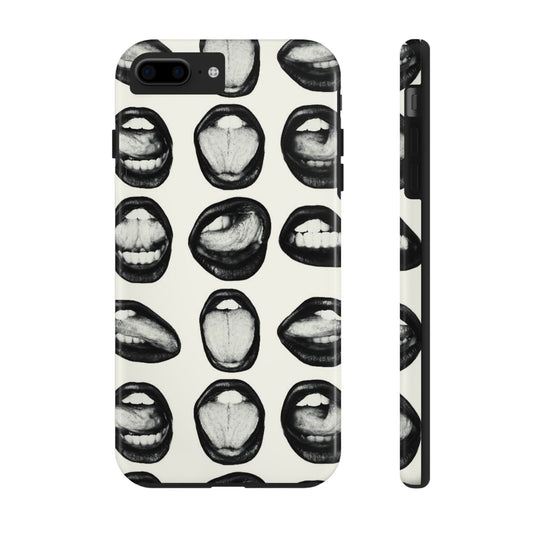 Grunge Phone Case, Black and White Abstract Mouth Trendy Cool Girl Aesthetic Glossy Phone Case