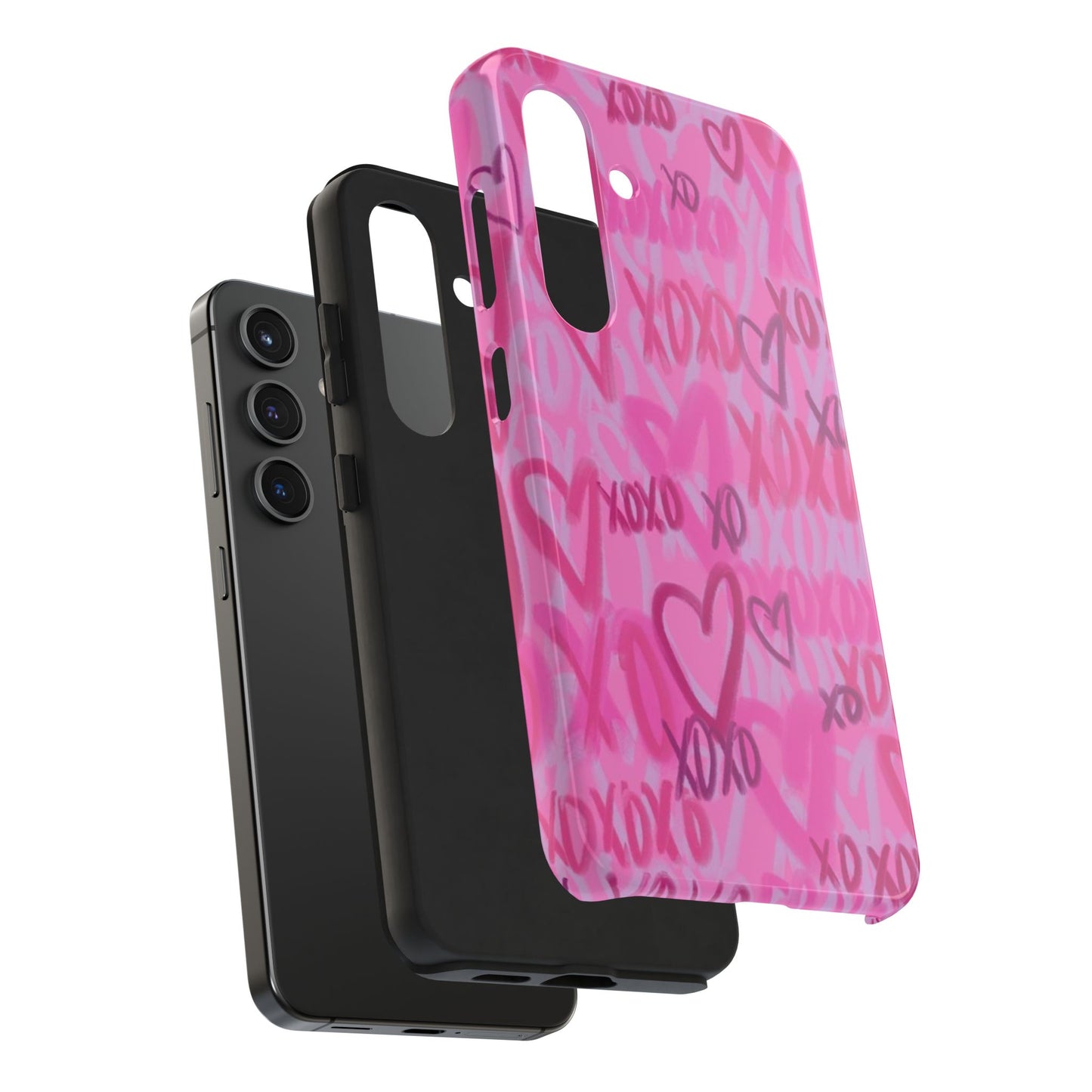Glossy Phone Case, Graffiti, Spray Paint Hearts, Pink, Cute, Protective