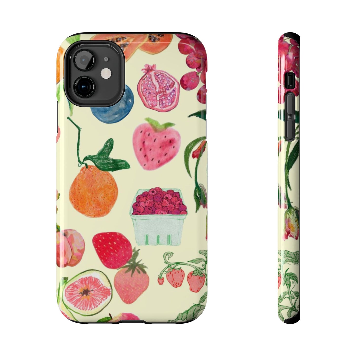 Fruit Print Phone Case, Yellow, Aesthetic, Hailey Bieber, Matilda Djerf, LA, Preppy, Clean Girl, Glossy Phone Case