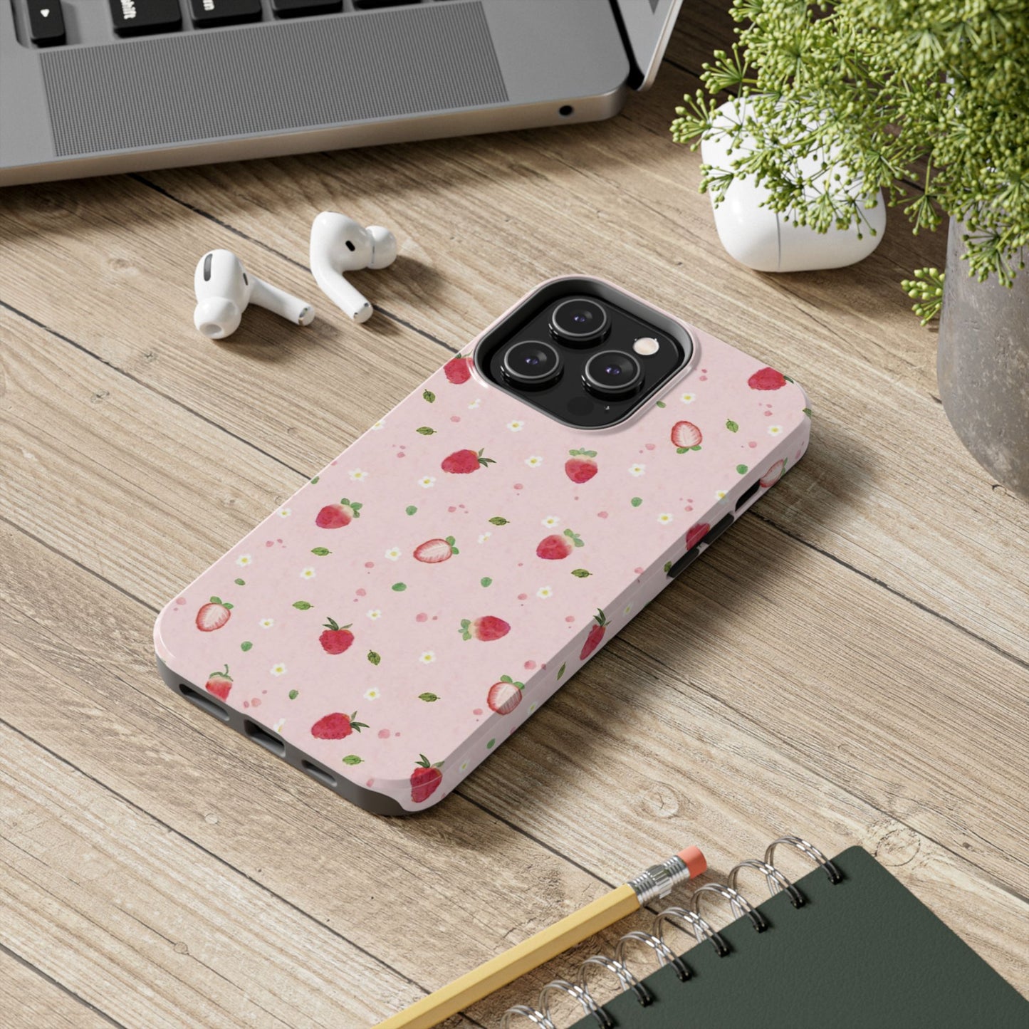 Strawberry Coquette Phone Case, Pink, Farmcore, Garden, Fairy, Spring Vibes, Fruit, Cute, Clean Girl, Glossy Phone Case