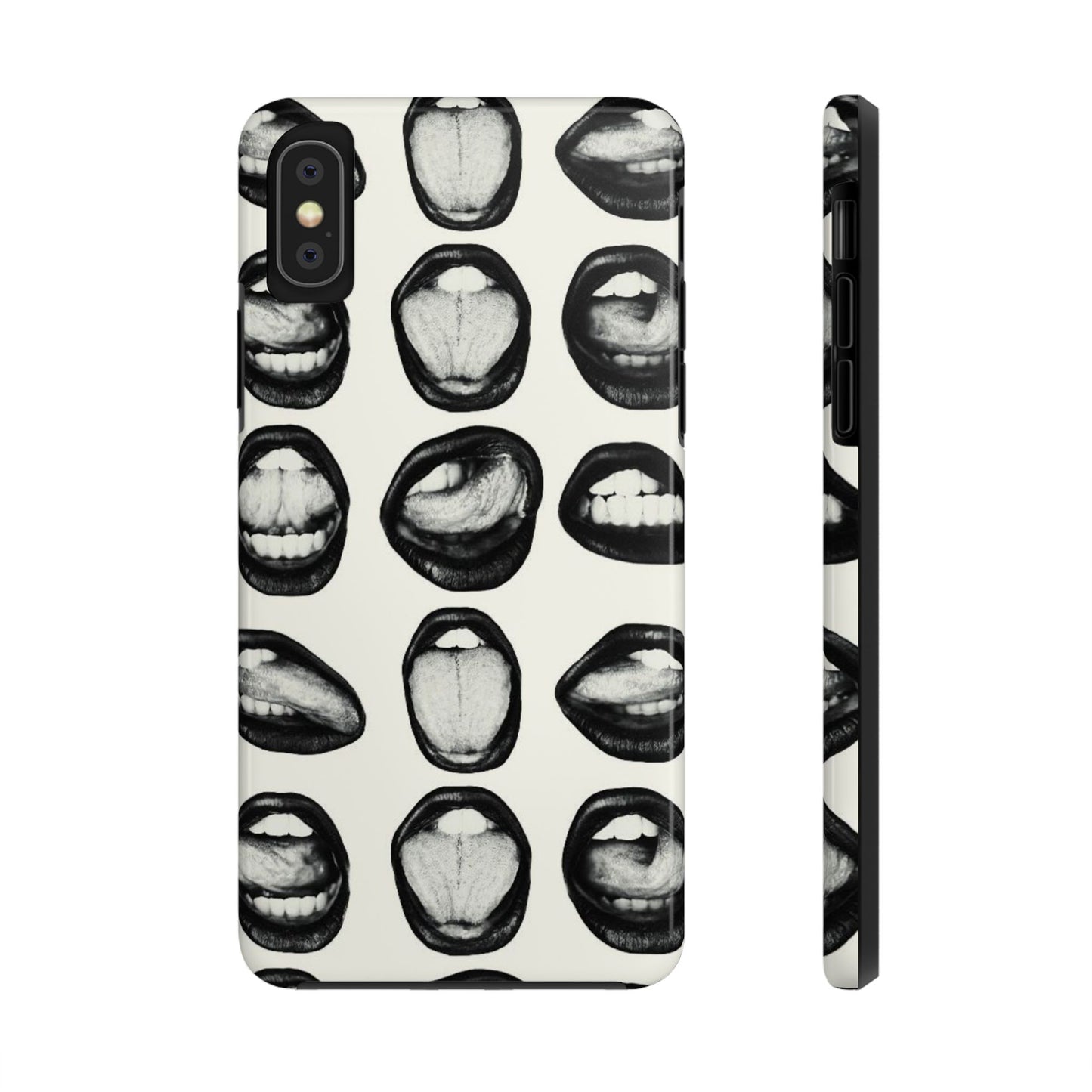 Grunge Phone Case, Black and White Abstract Mouth Trendy Cool Girl Aesthetic Glossy Phone Case
