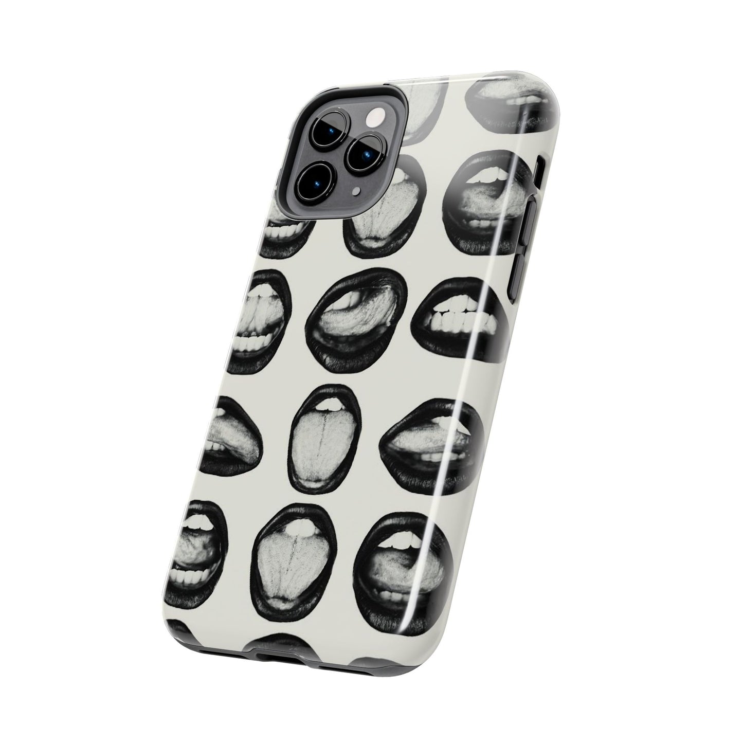 Grunge Phone Case, Black and White Abstract Mouth Trendy Cool Girl Aesthetic Glossy Phone Case