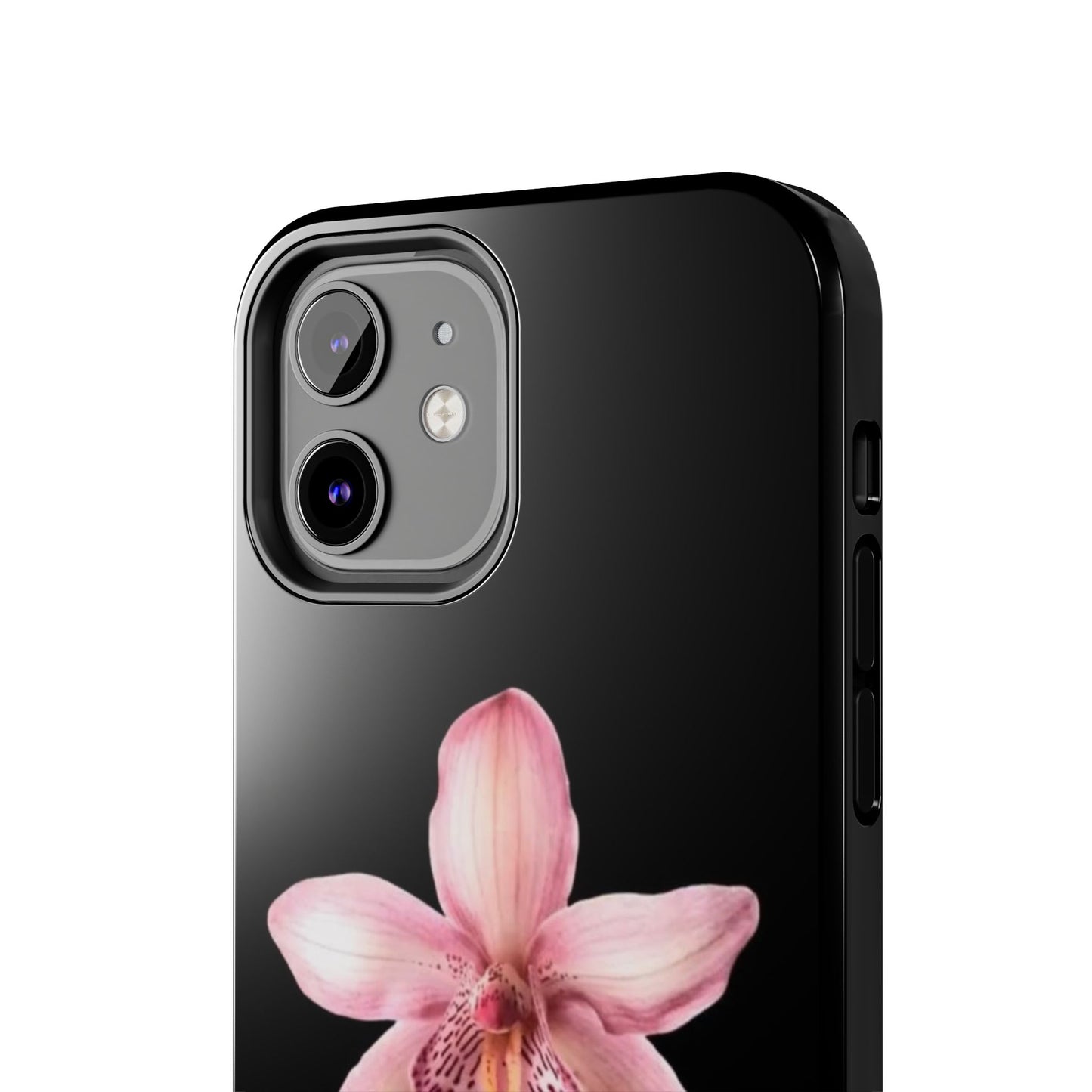 Realistic Orchid Flower with Black Background Glossy Phone Case