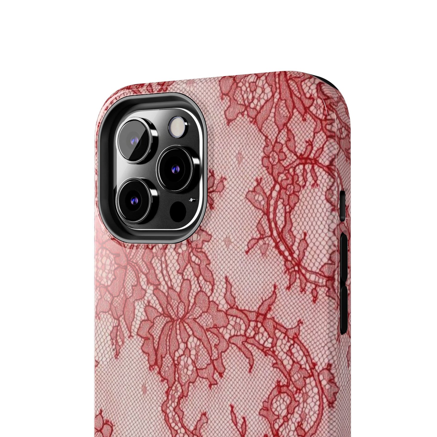 Red Lace Print Phone Case, Cool Girl Aesthetic, Glossy Phone Case, Faux Lace, Red Lace