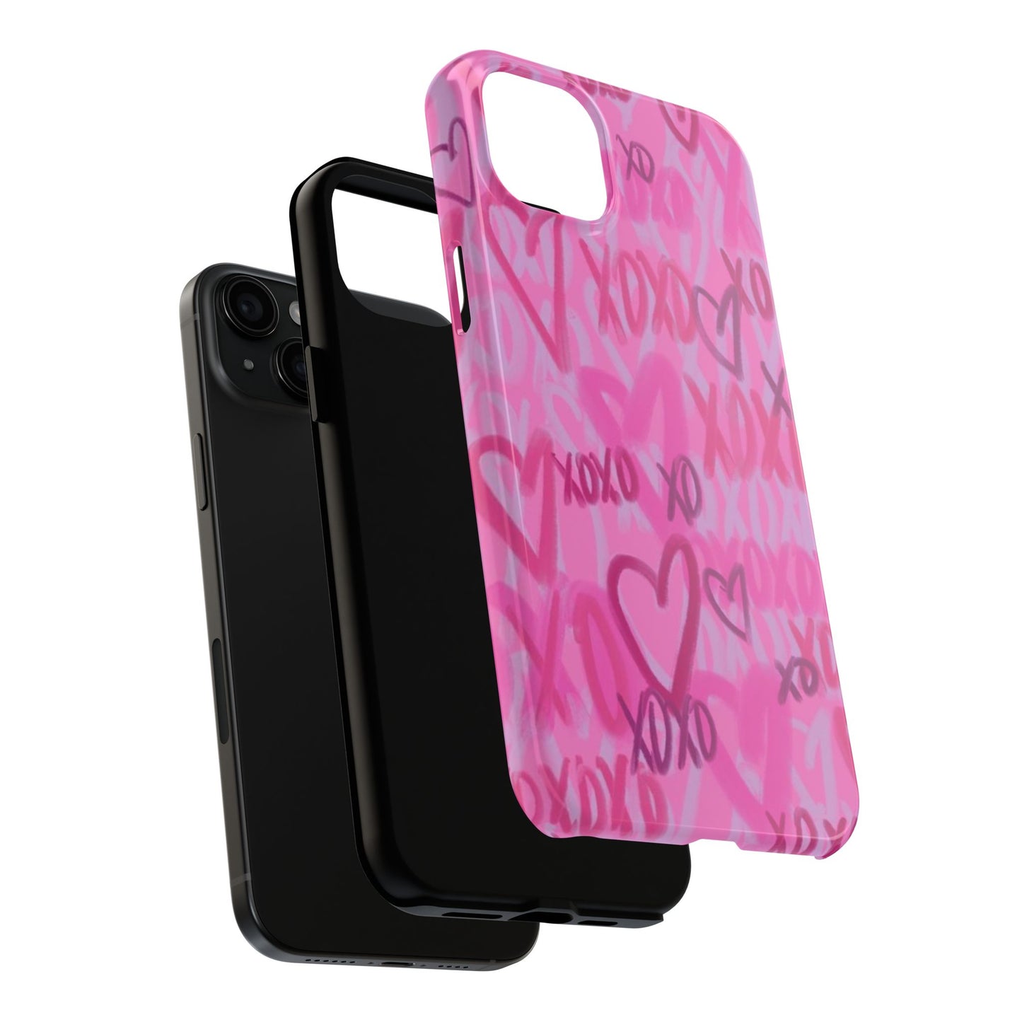 Glossy Phone Case, Graffiti, Spray Paint Hearts, Pink, Cute, Protective