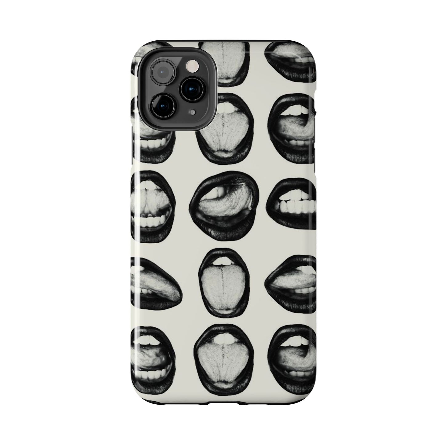 Grunge Phone Case, Black and White Abstract Mouth Trendy Cool Girl Aesthetic Glossy Phone Case