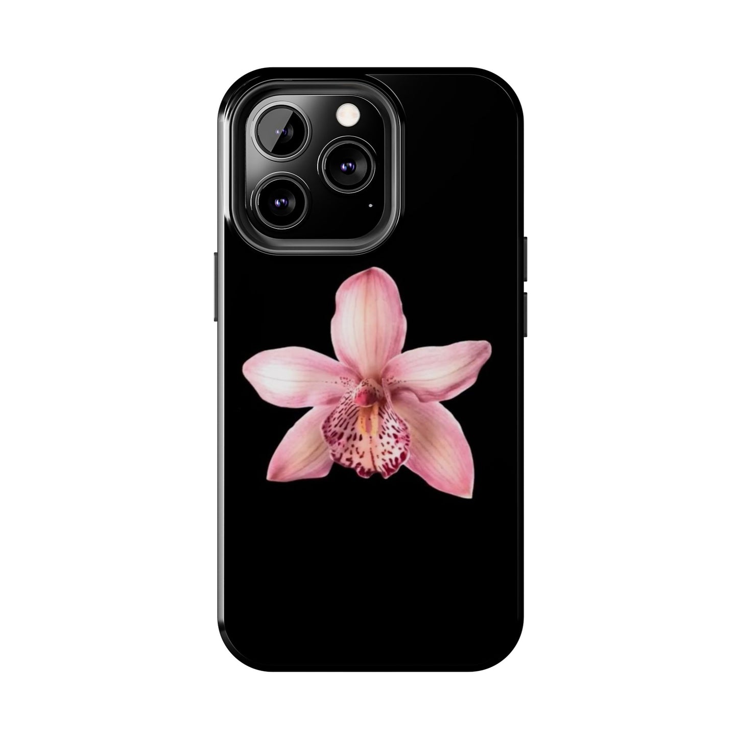 Realistic Orchid Flower with Black Background Glossy Phone Case