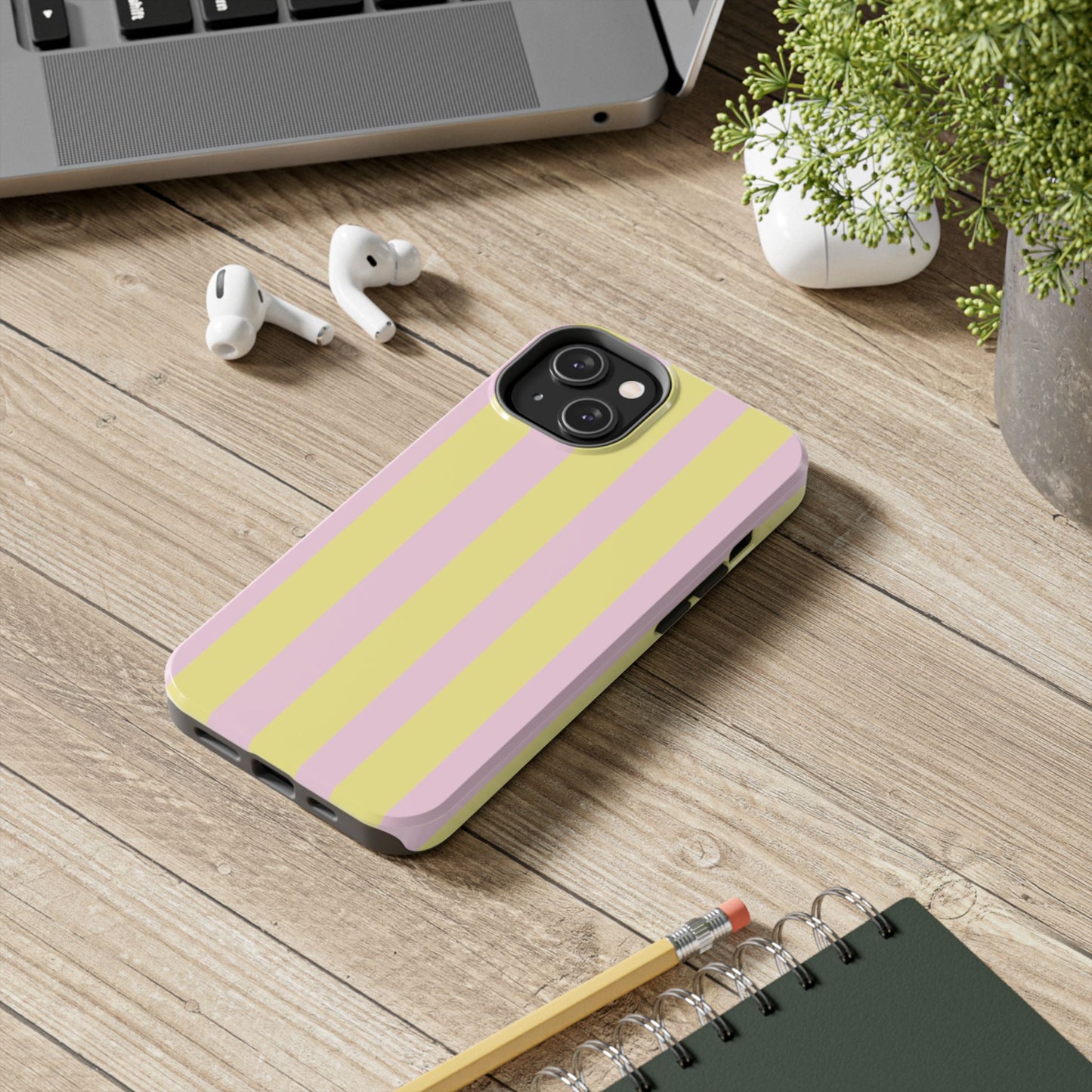 Pastel striped phone case, Pink and yellow stripes