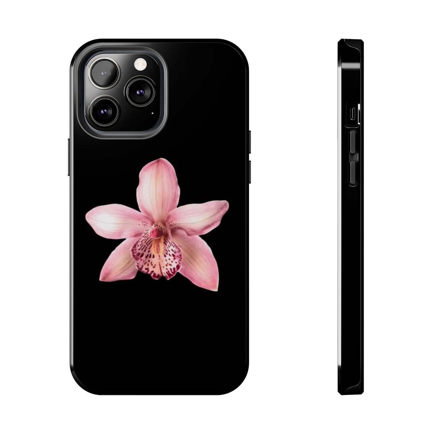 Realistic Orchid Flower with Black Background Glossy Phone Case