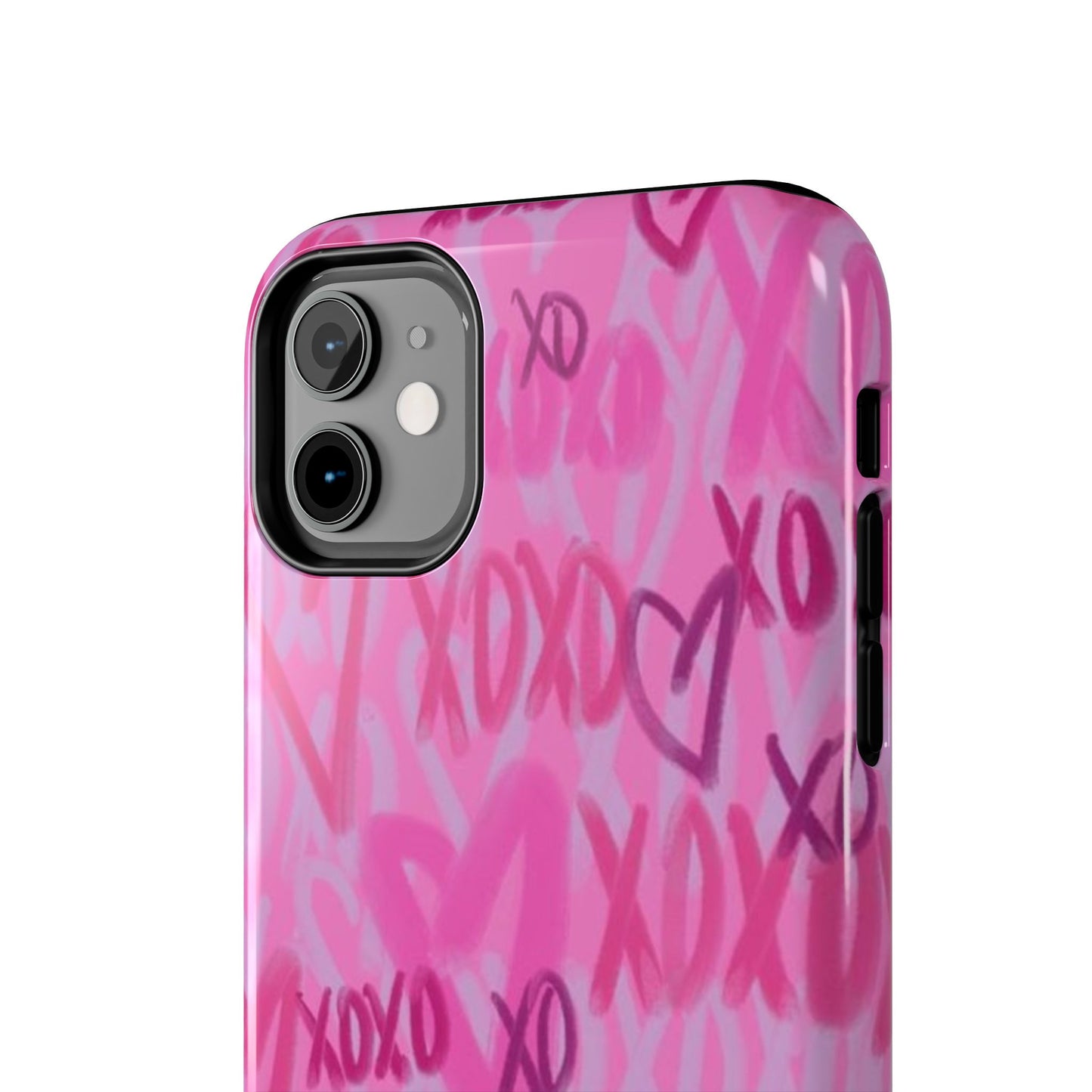 Glossy Phone Case, Graffiti, Spray Paint Hearts, Pink, Cute, Protective
