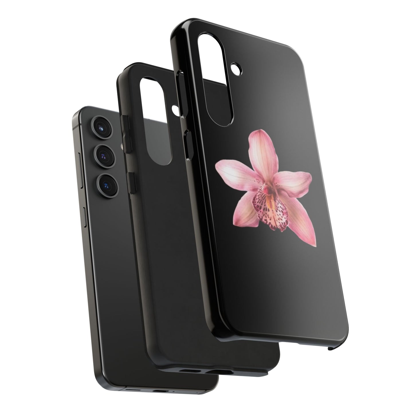 Realistic Orchid Flower with Black Background Glossy Phone Case