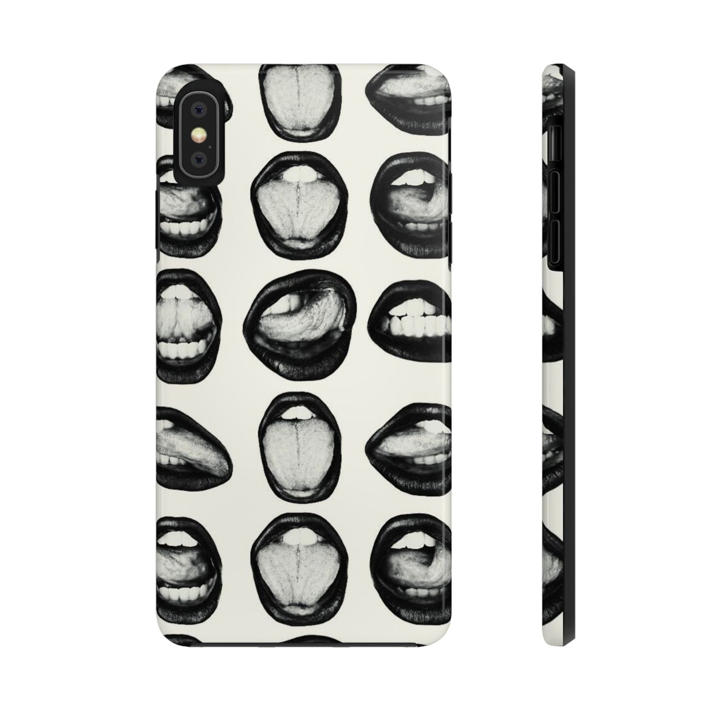 Grunge Phone Case, Black and White Abstract Mouth Trendy Cool Girl Aesthetic Glossy Phone Case