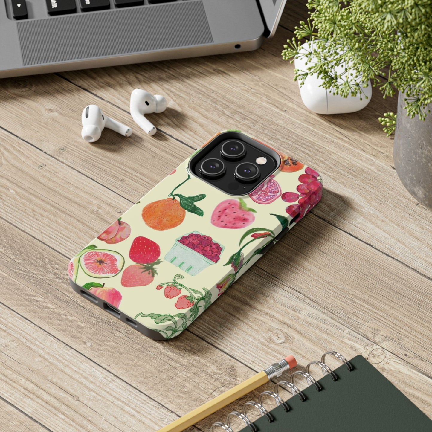Fruit Print Phone Case, Yellow, Aesthetic, Hailey Bieber, Matilda Djerf, LA, Preppy, Clean Girl, Glossy Phone Case