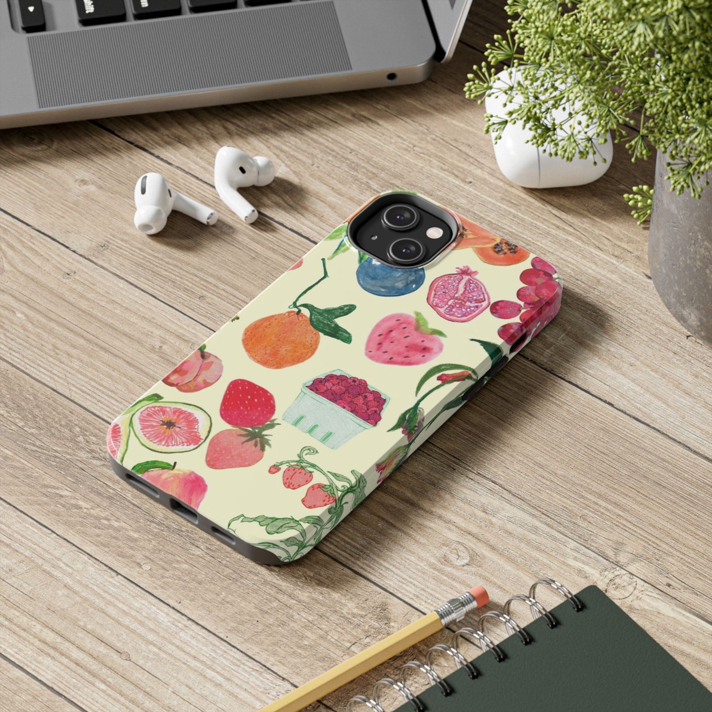 Fruit Print Phone Case, Yellow, Aesthetic, Hailey Bieber, Matilda Djerf, LA, Preppy, Clean Girl, Glossy Phone Case