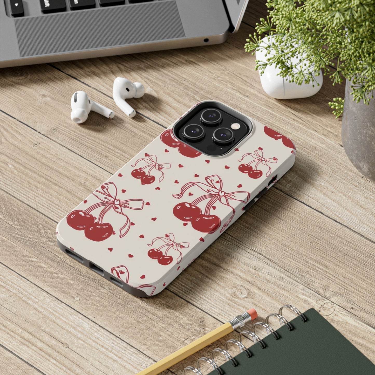 Red Cherry Pattern Fashion Aesthetic Glossy Phone Case