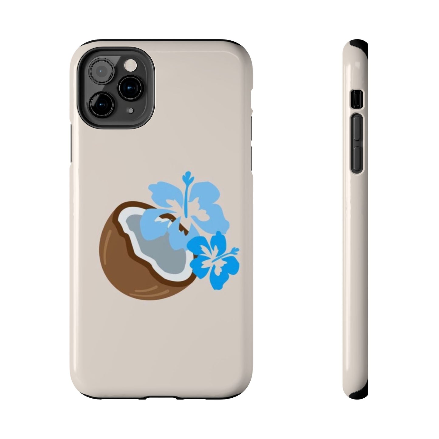 Hawaiian Cute Phone Case, Coconut, Hibiscus, Summery, Tropical, Clean Girl Aesthetic, Preppy, Glossy Phone Case