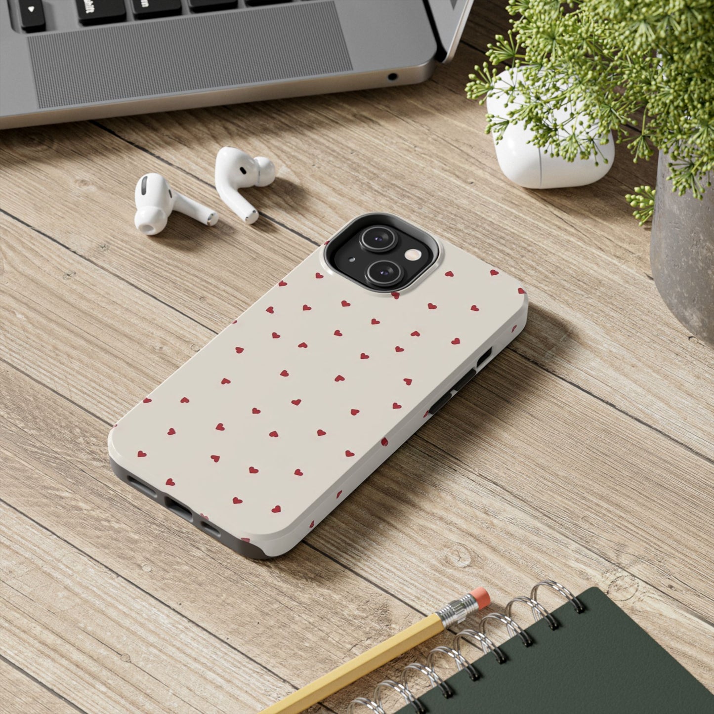 Glossy Phone Case, Red Heart Print, Coquette, Aesthetic Phone Case
