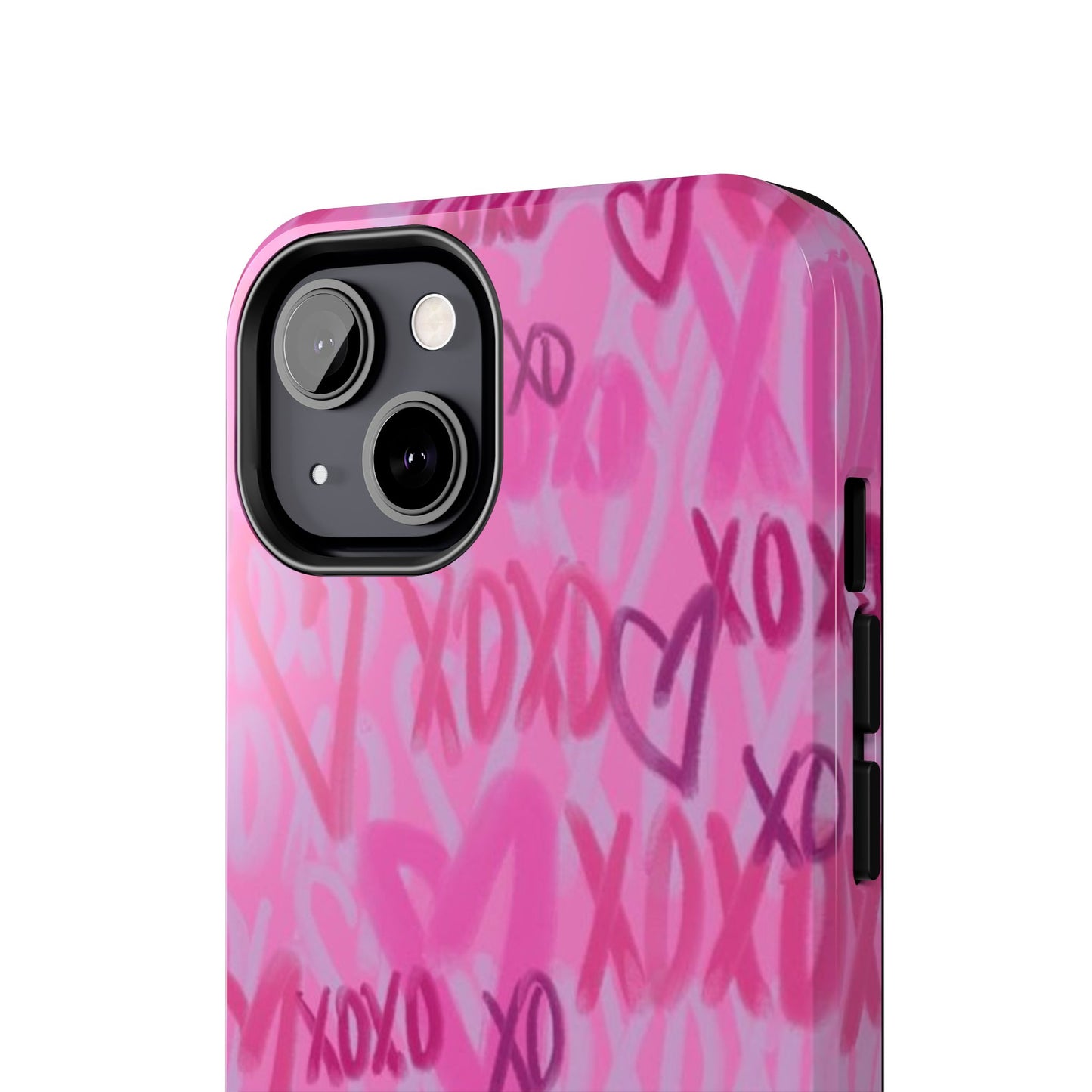 Glossy Phone Case, Graffiti, Spray Paint Hearts, Pink, Cute, Protective