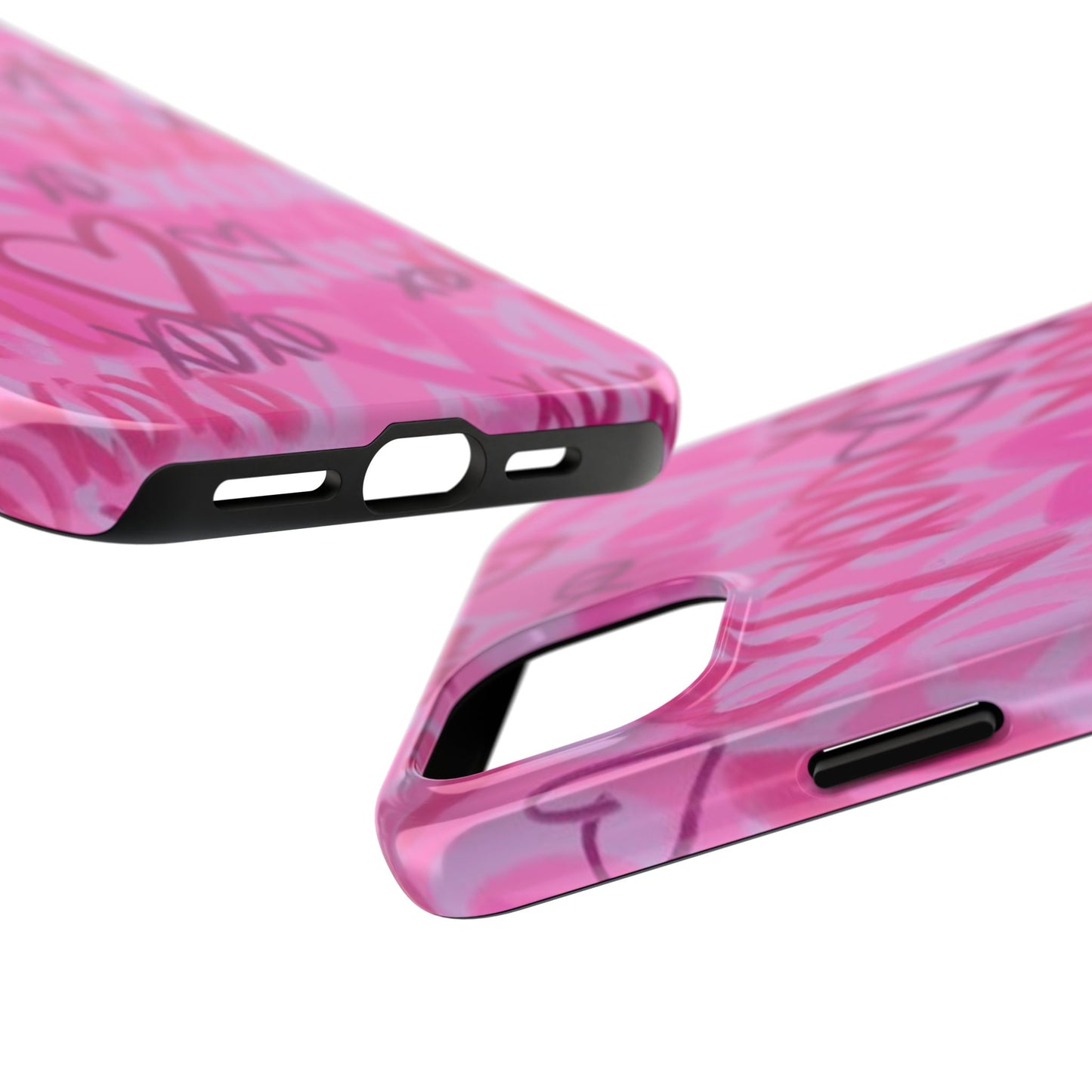 Glossy Phone Case, Graffiti, Spray Paint Hearts, Pink, Cute, Protective