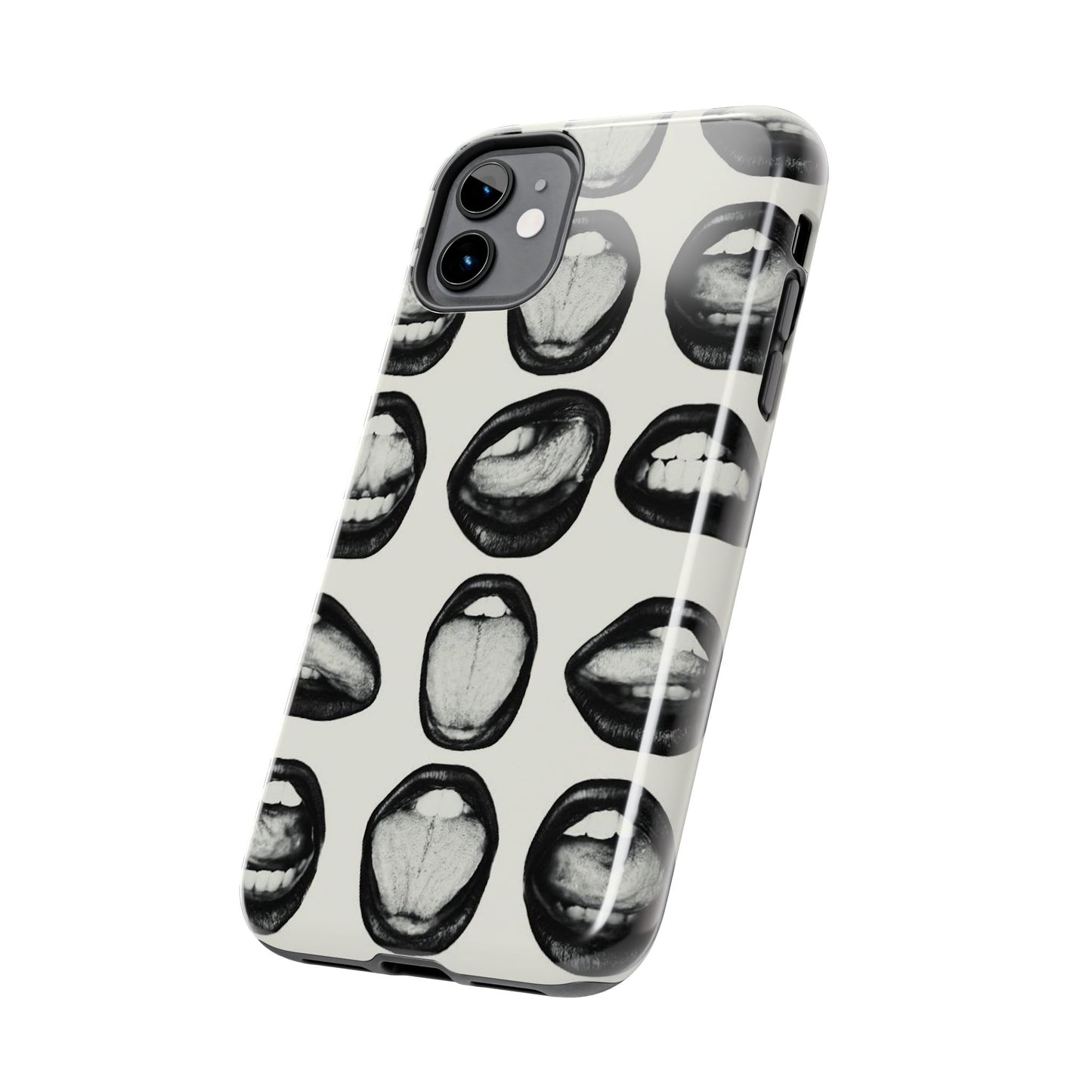 Grunge Phone Case, Black and White Abstract Mouth Trendy Cool Girl Aesthetic Glossy Phone Case