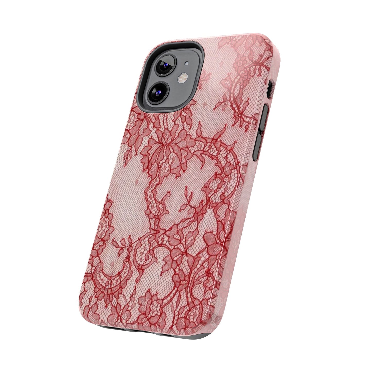 Red Lace Print Phone Case, Cool Girl Aesthetic, Glossy Phone Case, Faux Lace, Red Lace