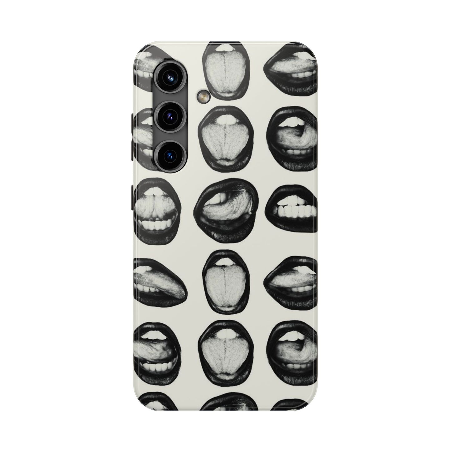 Grunge Phone Case, Black and White Abstract Mouth Trendy Cool Girl Aesthetic Glossy Phone Case