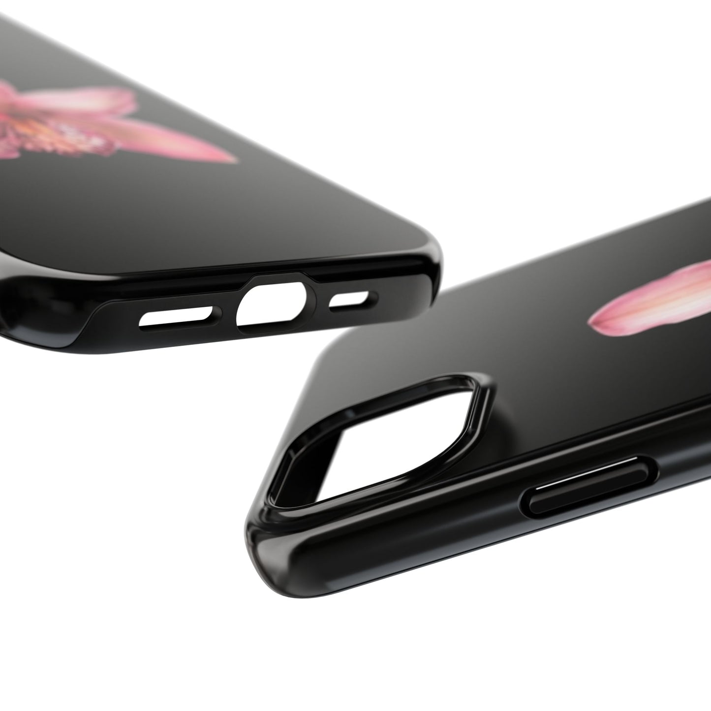 Realistic Orchid Flower with Black Background Glossy Phone Case