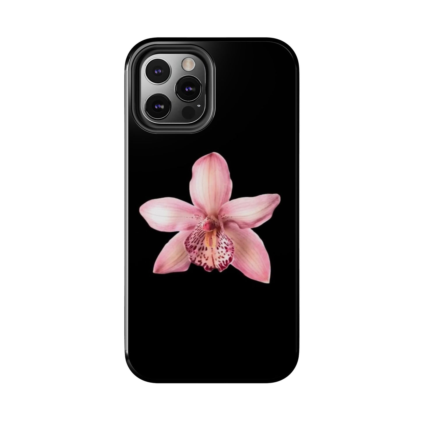 Realistic Orchid Flower with Black Background Glossy Phone Case