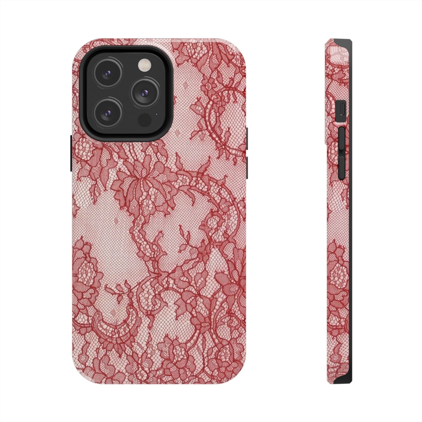 Red Lace Print Phone Case, Cool Girl Aesthetic, Glossy Phone Case, Faux Lace, Red Lace