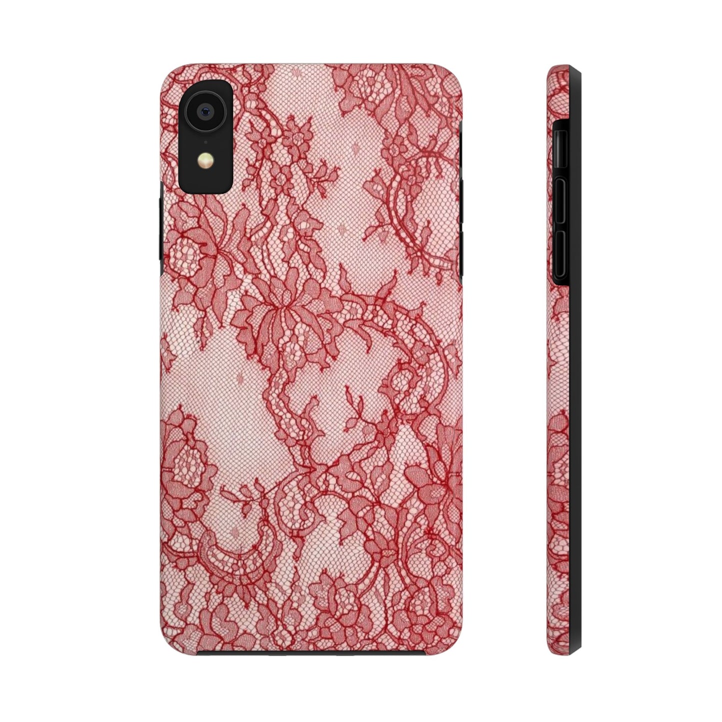 Red Lace Print Phone Case, Cool Girl Aesthetic, Glossy Phone Case, Faux Lace, Red Lace