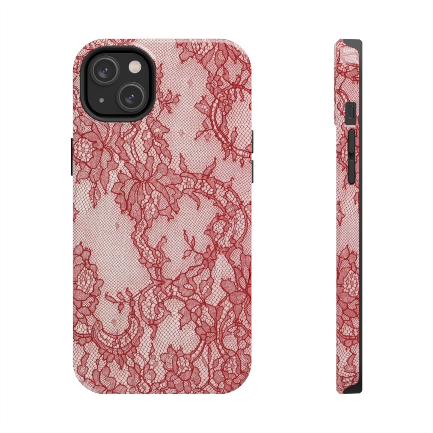 Red Lace Print Phone Case, Cool Girl Aesthetic, Glossy Phone Case, Faux Lace, Red Lace
