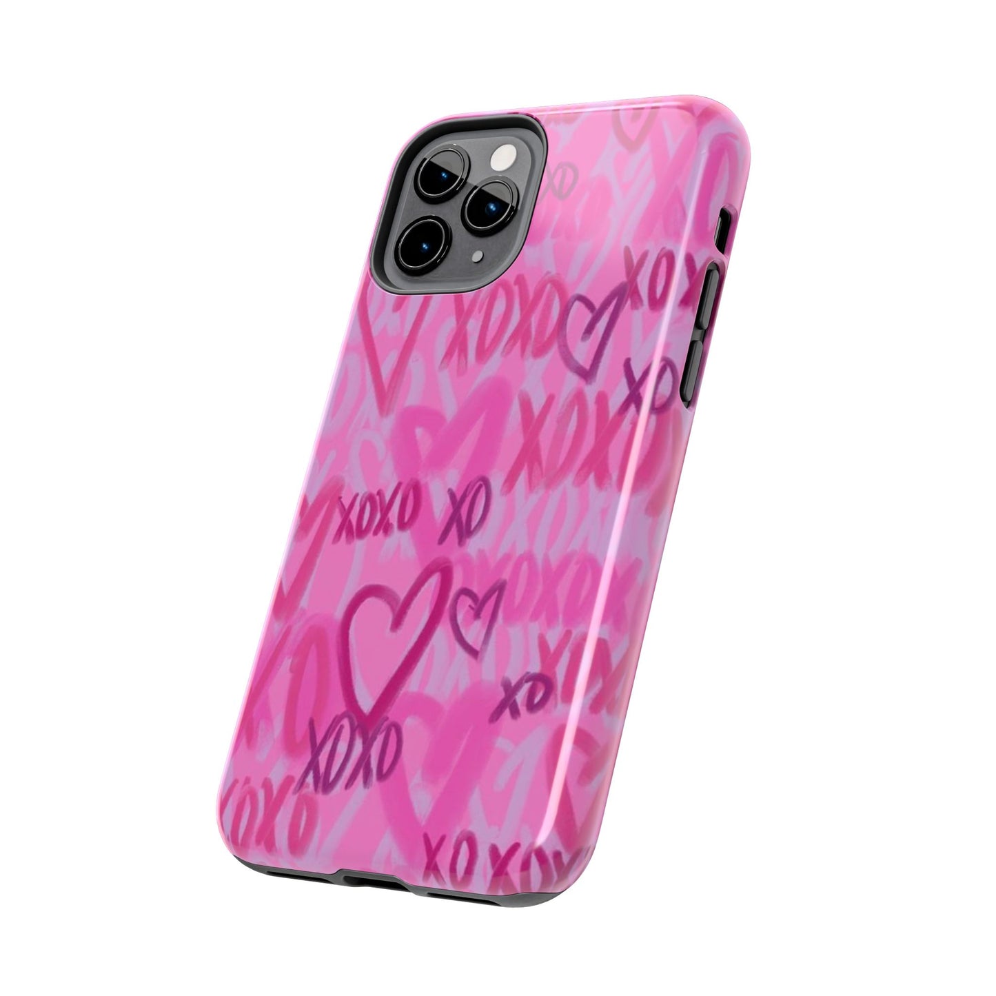 Glossy Phone Case, Graffiti, Spray Paint Hearts, Pink, Cute, Protective