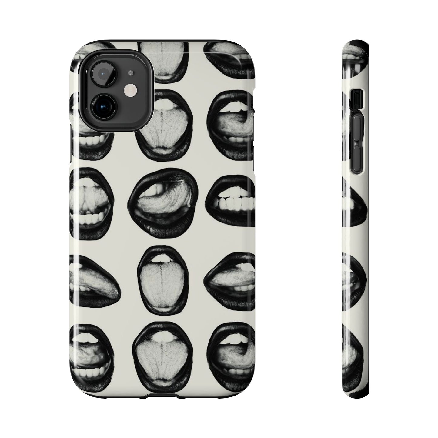 Grunge Phone Case, Black and White Abstract Mouth Trendy Cool Girl Aesthetic Glossy Phone Case
