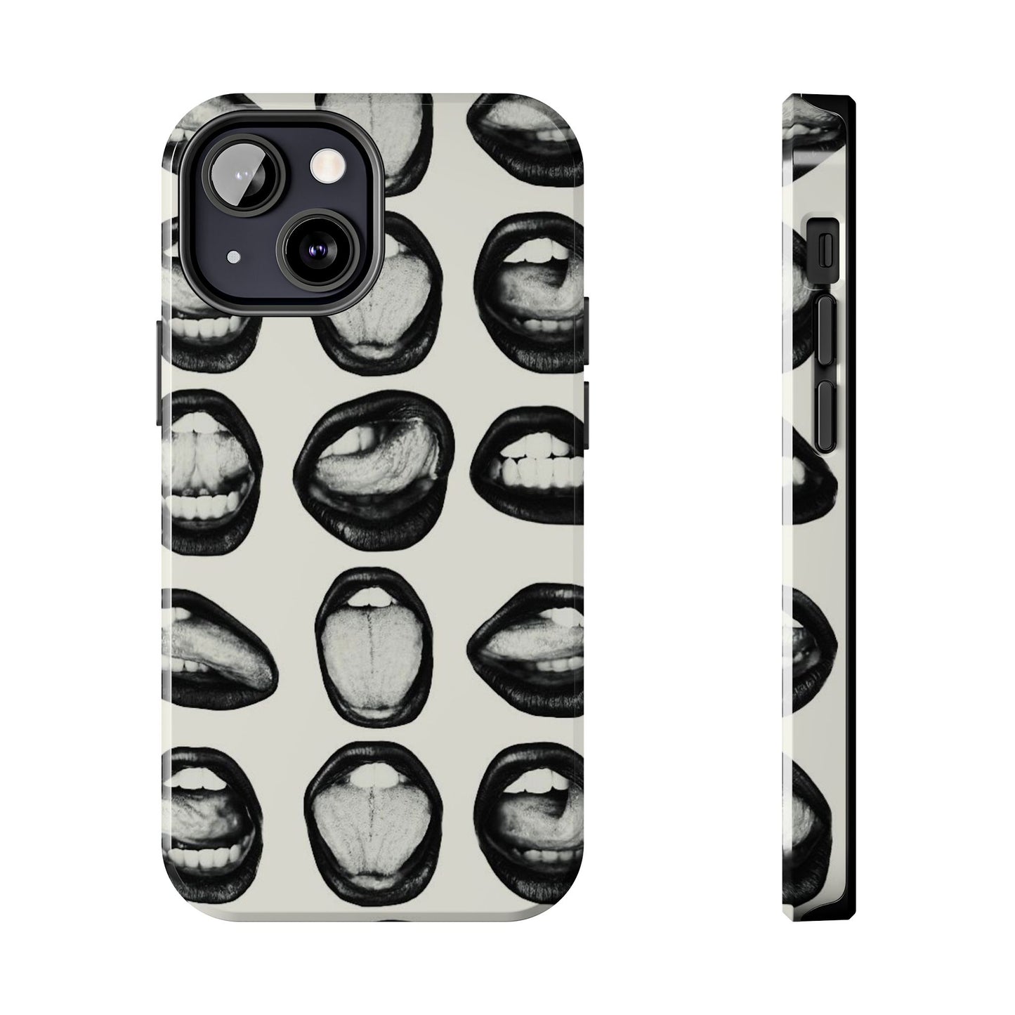 Grunge Phone Case, Black and White Abstract Mouth Trendy Cool Girl Aesthetic Glossy Phone Case
