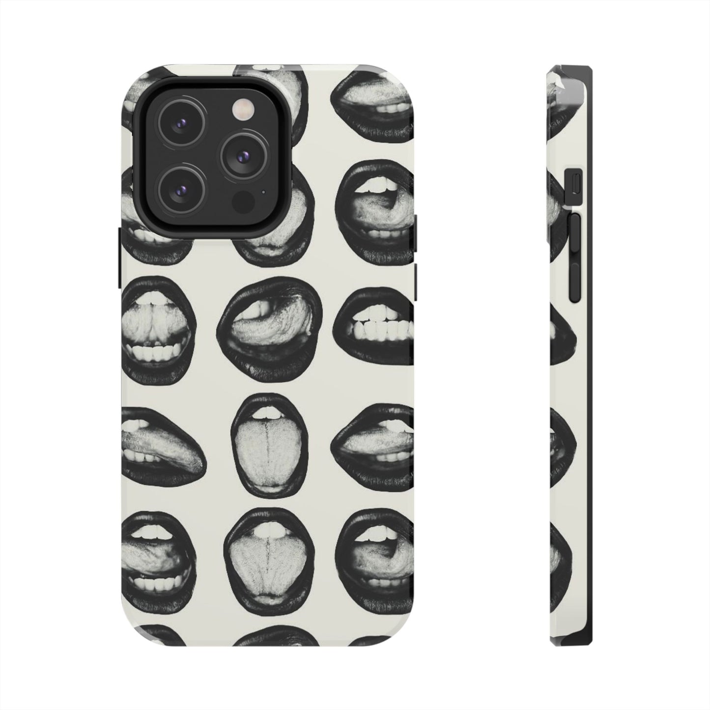 Grunge Phone Case, Black and White Abstract Mouth Trendy Cool Girl Aesthetic Glossy Phone Case