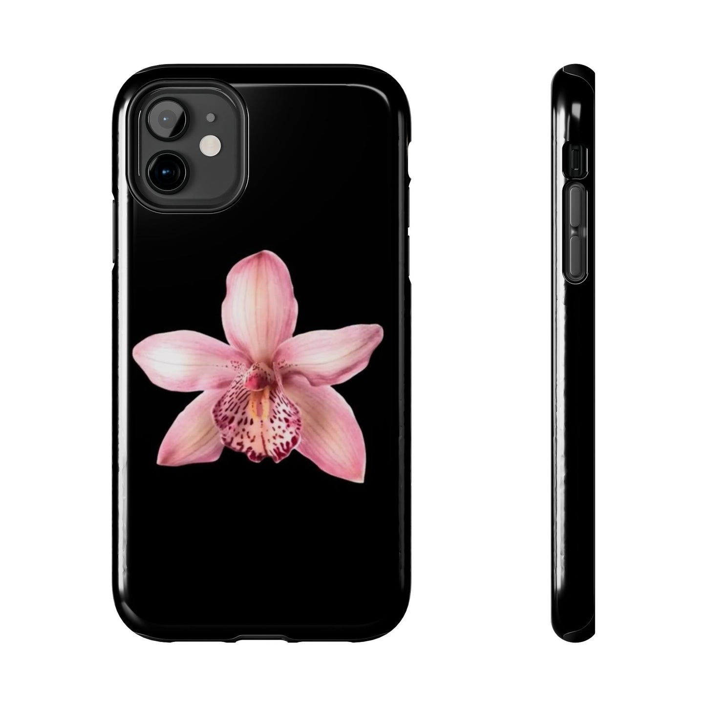 Realistic Orchid Flower with Black Background Glossy Phone Case