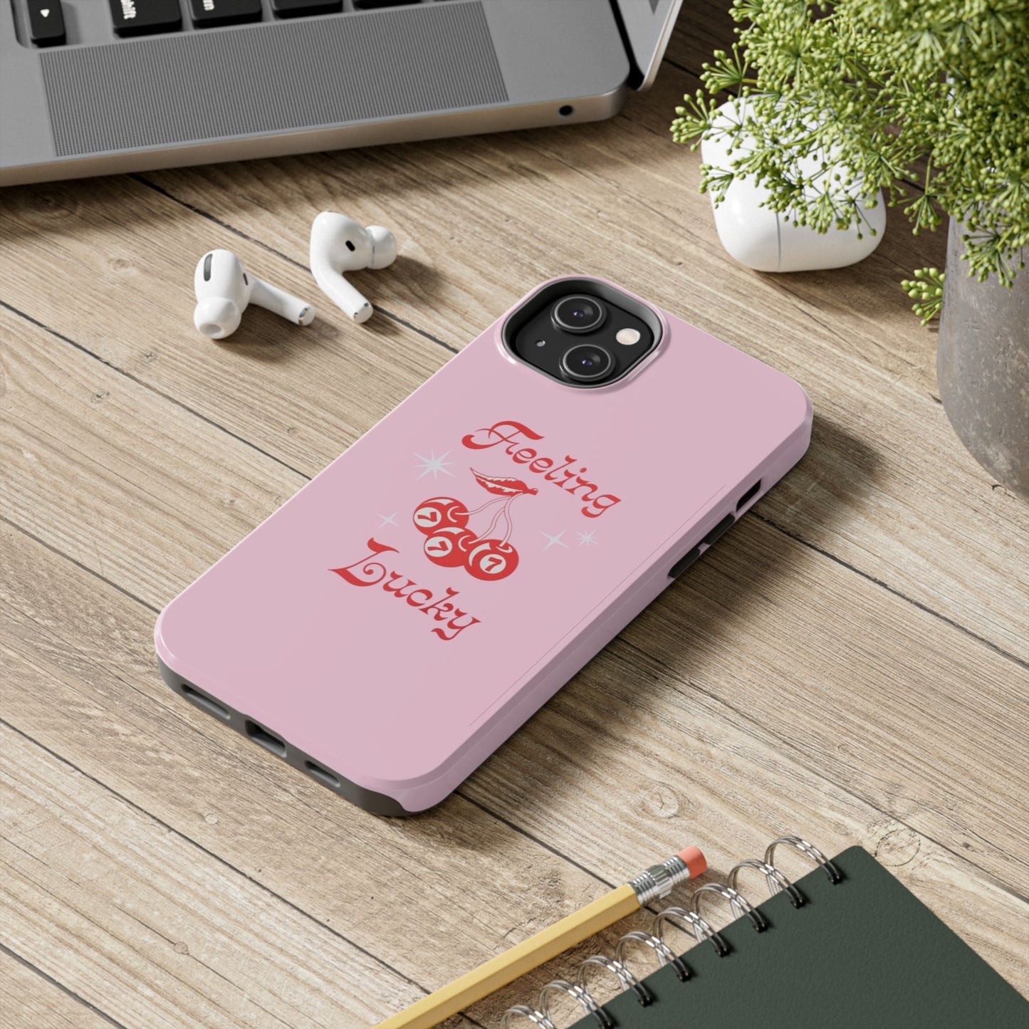 Feeling Lucky Pink Aesthetic Glossy Phone Case, Affirmations