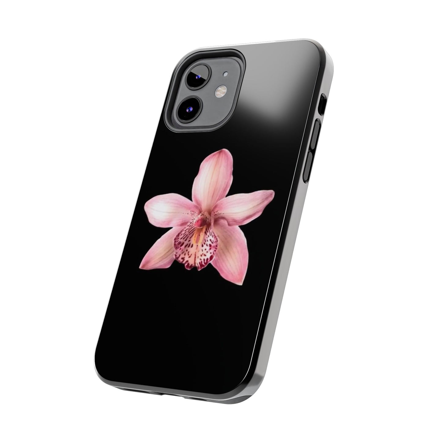 Realistic Orchid Flower with Black Background Glossy Phone Case