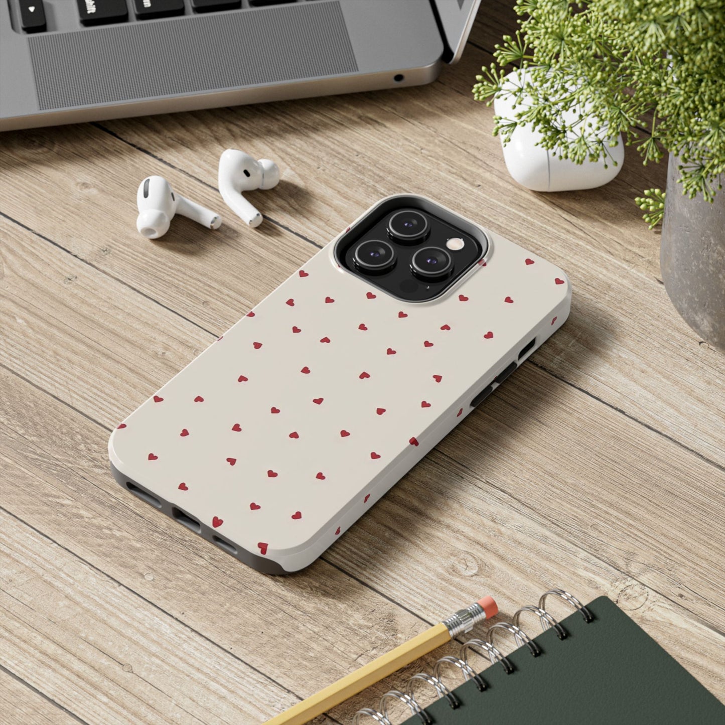 Glossy Phone Case, Red Heart Print, Coquette, Aesthetic Phone Case