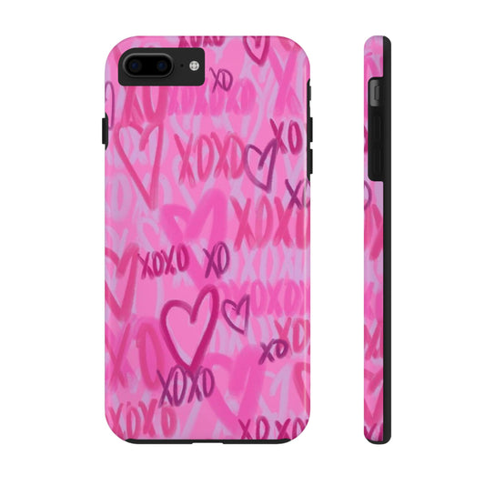 Glossy Phone Case, Graffiti, Spray Paint Hearts, Pink, Cute, Protective