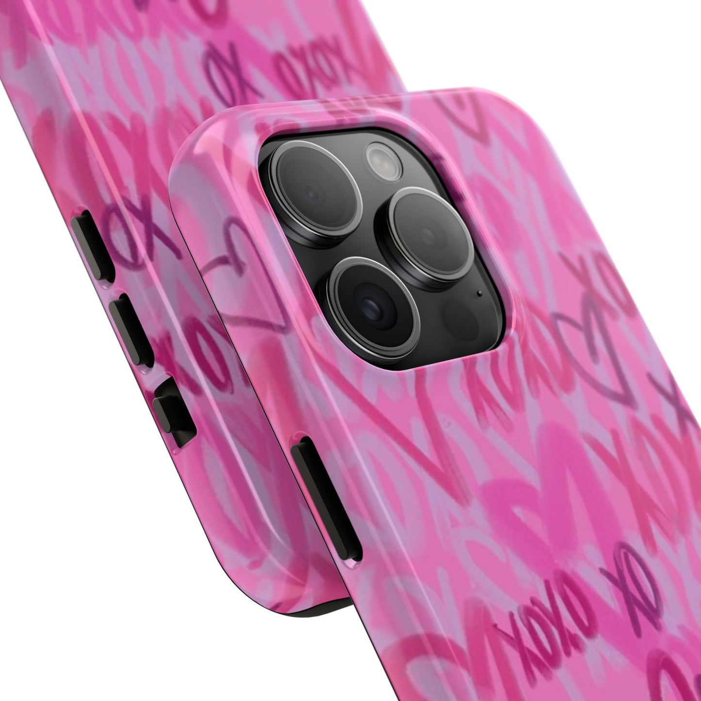 Glossy Phone Case, Graffiti, Spray Paint Hearts, Pink, Cute, Protective