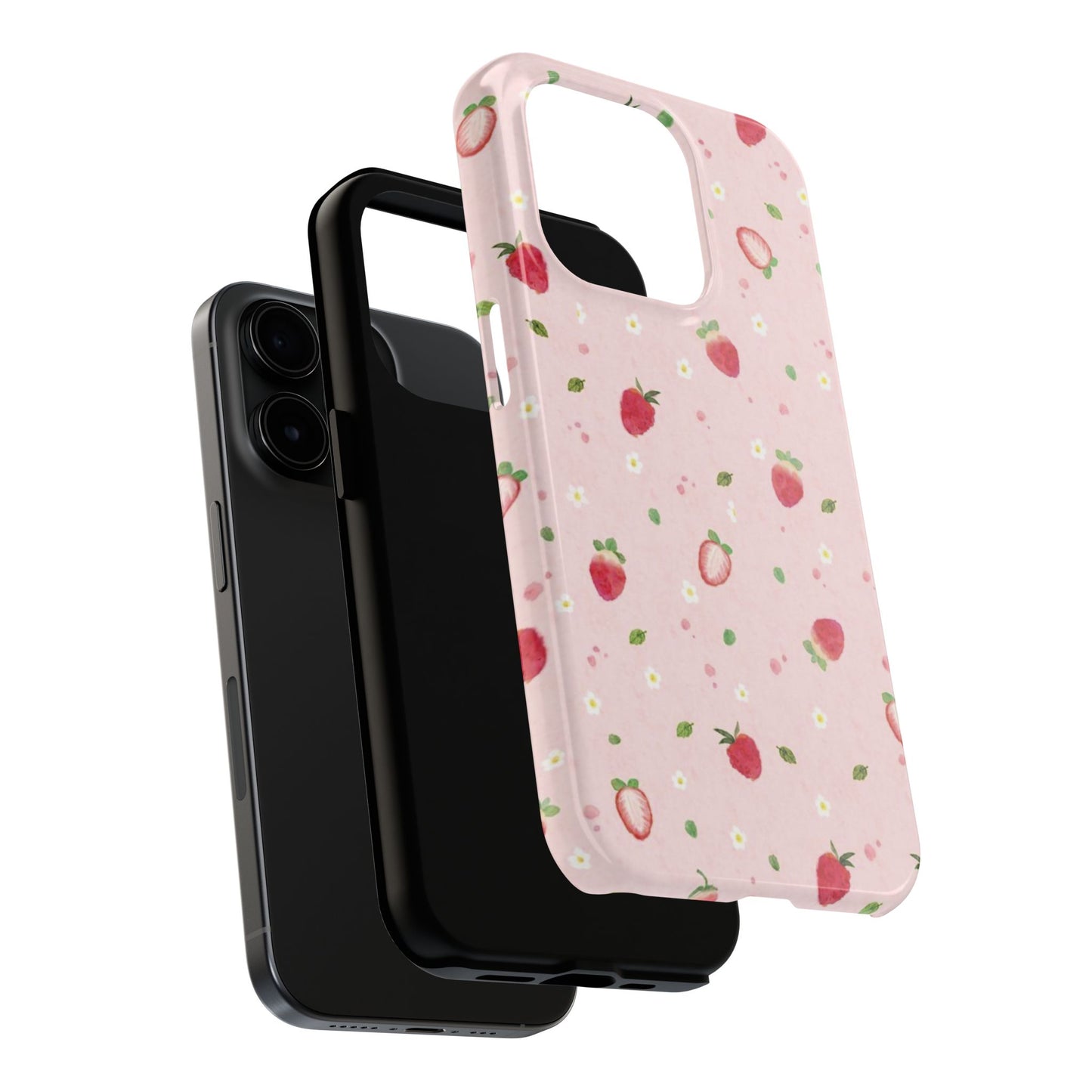 Strawberry Coquette Phone Case, Pink, Farmcore, Garden, Fairy, Spring Vibes, Fruit, Cute, Clean Girl, Glossy Phone Case