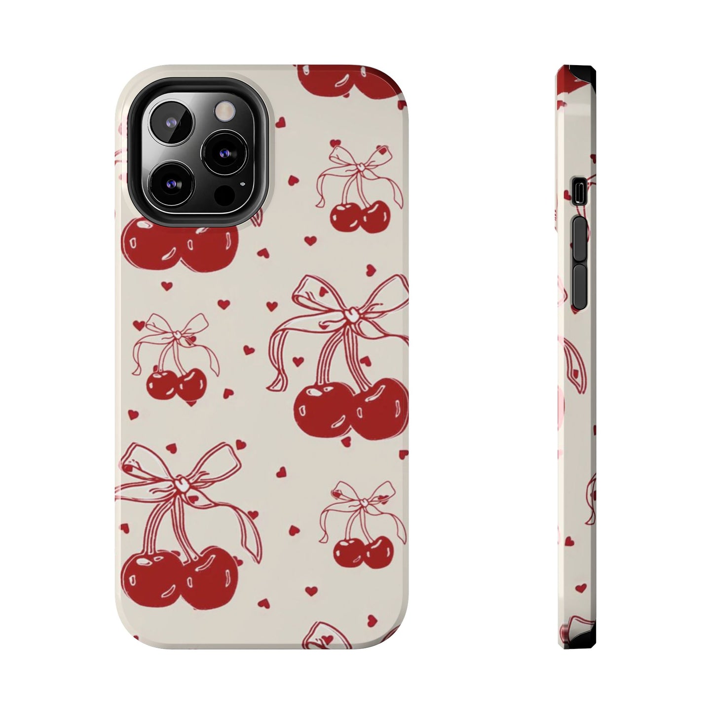 Red Cherry Pattern Fashion Aesthetic Glossy Phone Case