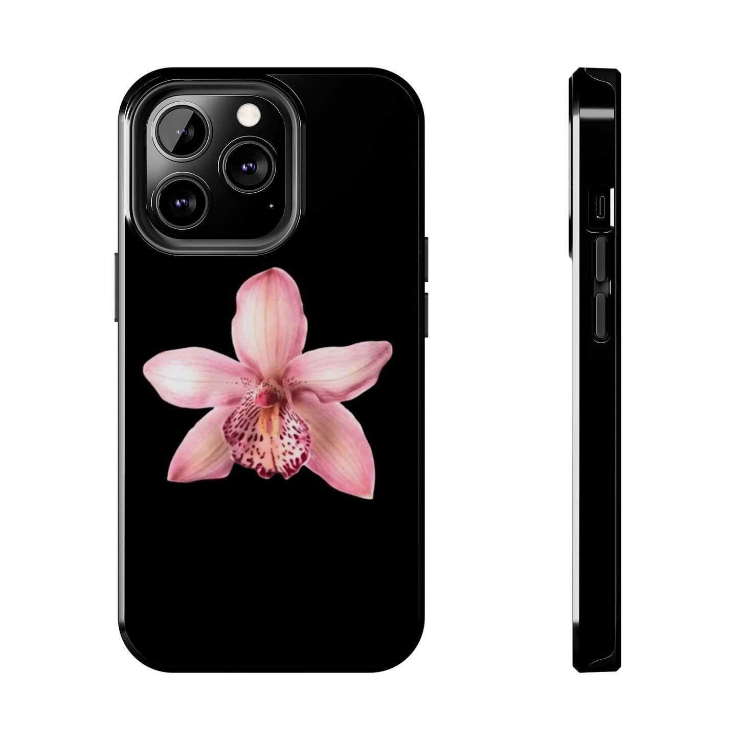 Realistic Orchid Flower with Black Background Glossy Phone Case
