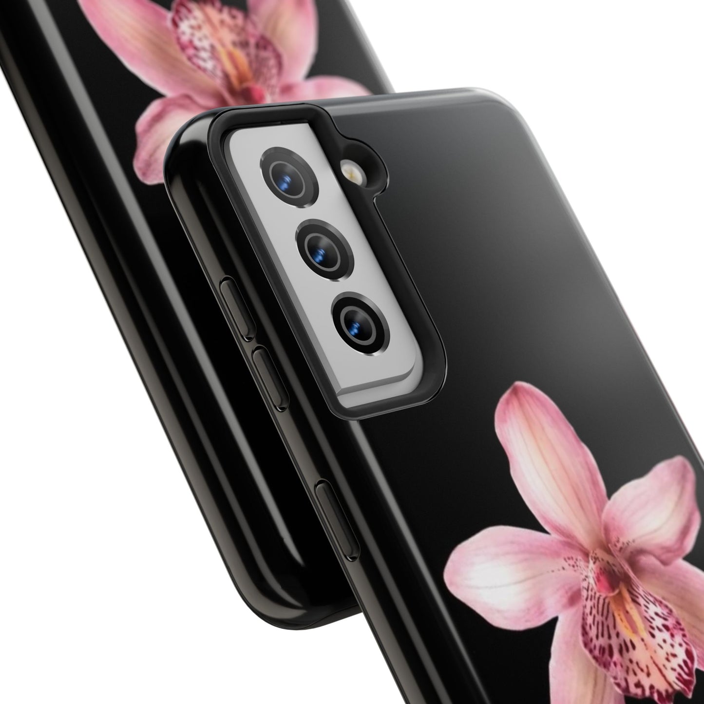 Realistic Orchid Flower with Black Background Glossy Phone Case
