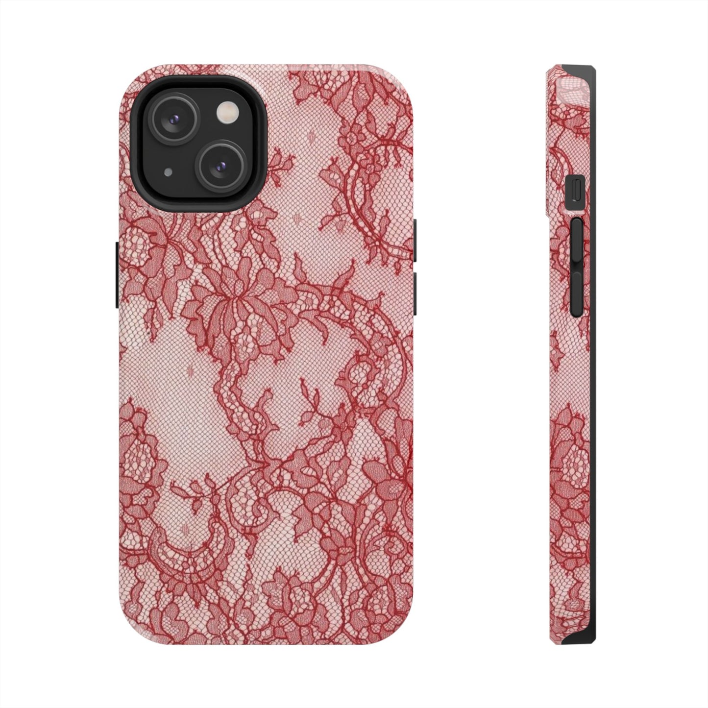 Red Lace Print Phone Case, Cool Girl Aesthetic, Glossy Phone Case, Faux Lace, Red Lace