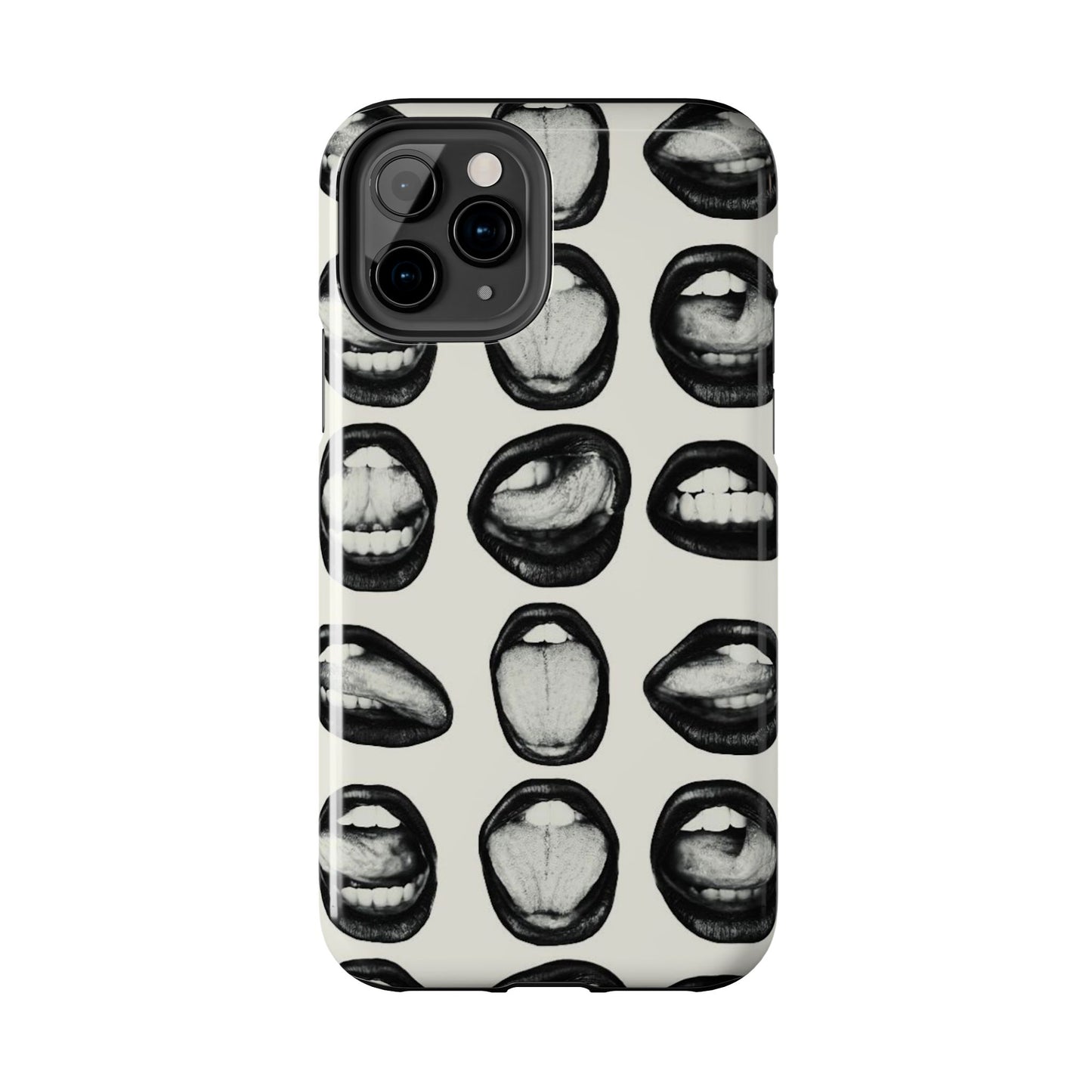Grunge Phone Case, Black and White Abstract Mouth Trendy Cool Girl Aesthetic Glossy Phone Case