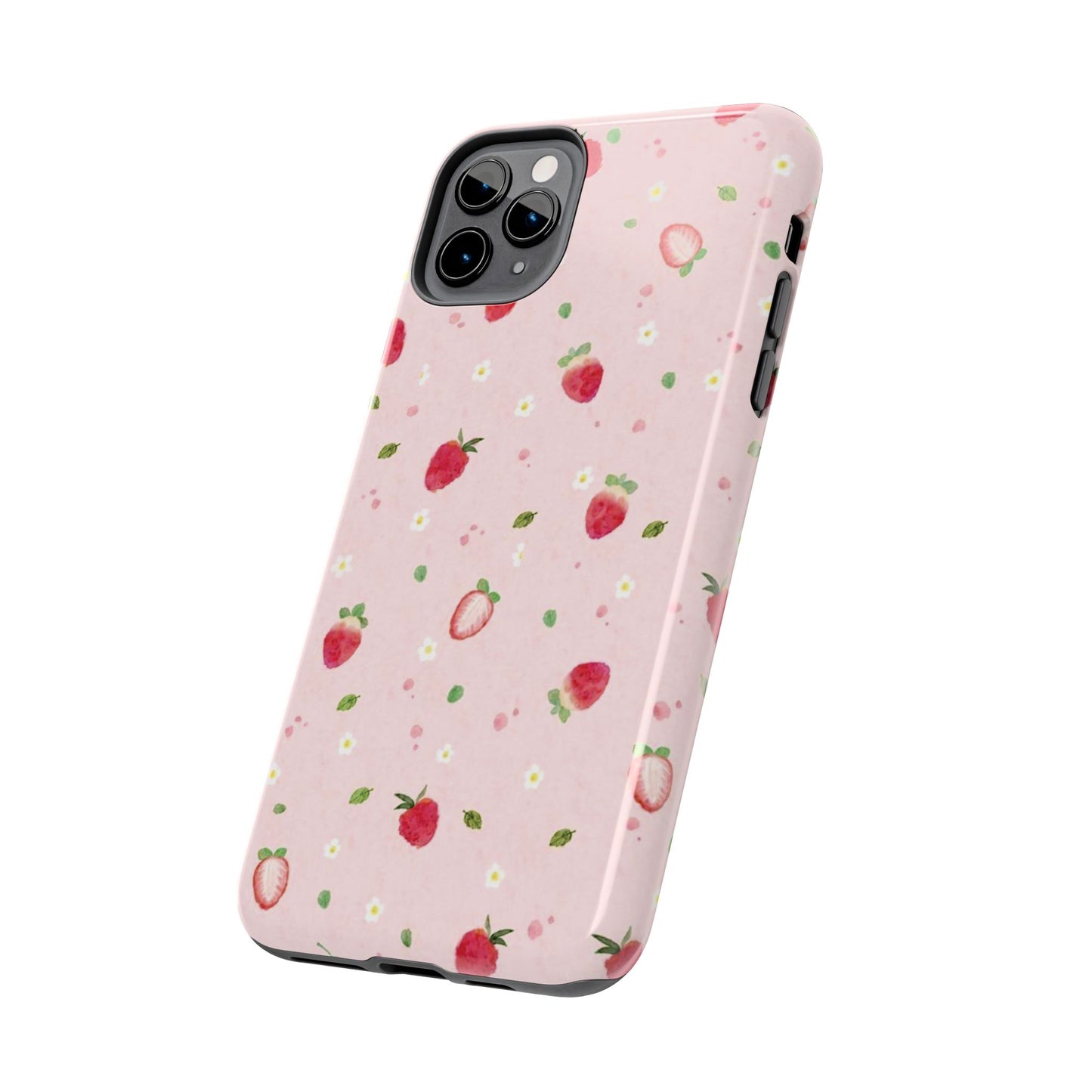 Strawberry Coquette Phone Case, Pink, Farmcore, Garden, Fairy, Spring Vibes, Fruit, Cute, Clean Girl, Glossy Phone Case