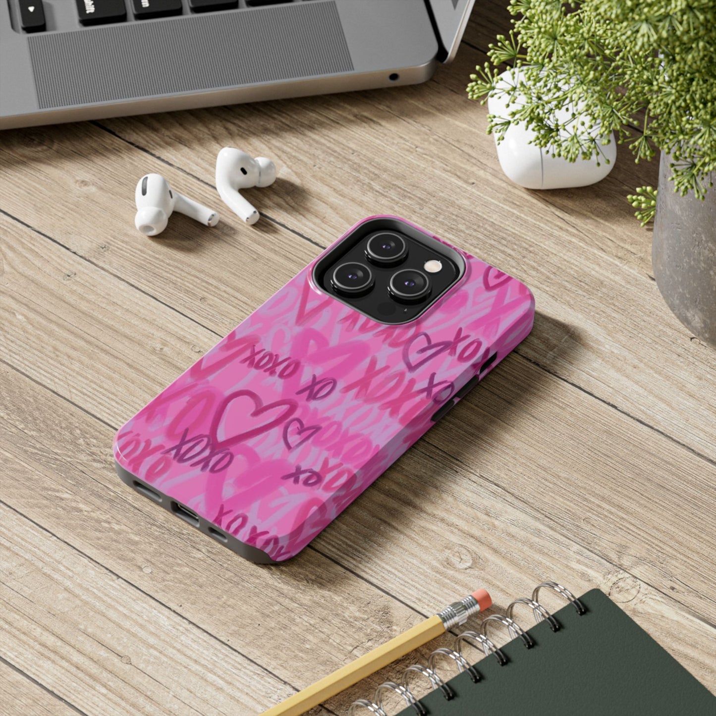 Glossy Phone Case, Graffiti, Spray Paint Hearts, Pink, Cute, Protective