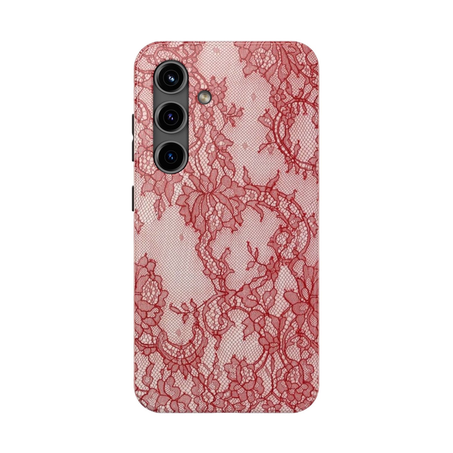 Red Lace Print Phone Case, Cool Girl Aesthetic, Glossy Phone Case, Faux Lace, Red Lace